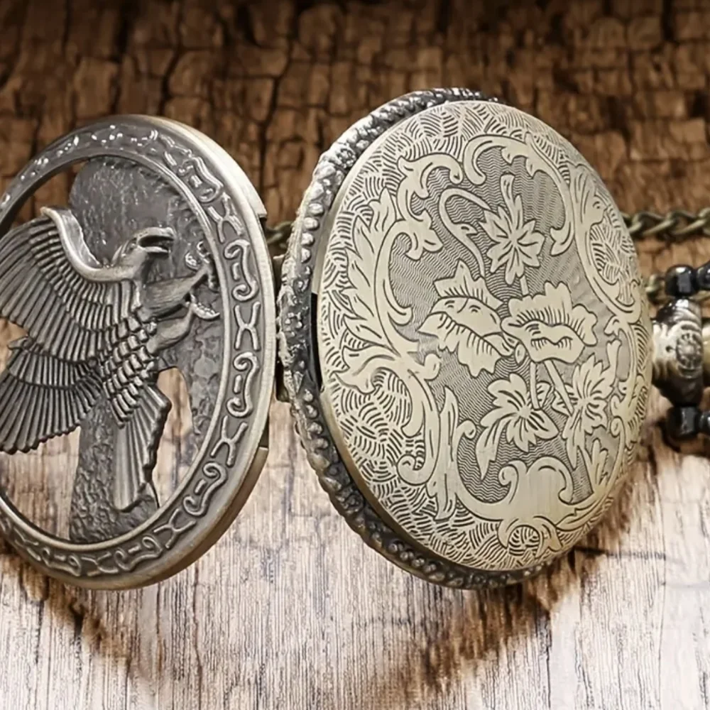 New Eagle Pocket Watch Hollow Flying Hawk Carving Necklace Chain, T1MIS